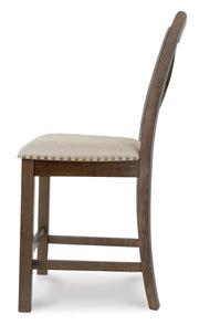 Moriville Grayish Brown Counter Height Dining Table with 4 Barstools, Bench, and Server - D631D4