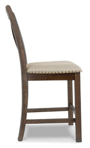 Moriville Grayish Brown Counter Height Dining Table with 4 Barstools, Bench, and Server - D631D4