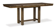 Moriville Grayish Brown Counter Height Dining Table with 4 Barstools, Bench, and Server - D631D4