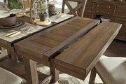 Moriville Grayish Brown Counter Height Dining Table with 4 Barstools, Bench, and Server - D631D4