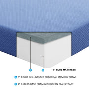 MT-PG07BLT 7" Blue Twin Gel-Infused Memory Foam Mattress and Pillow Set - MT-PG07BLT
