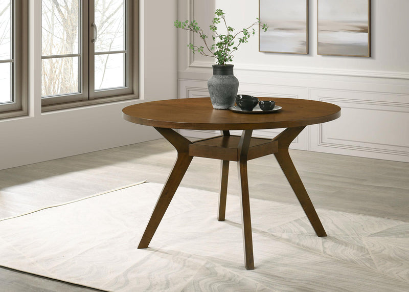 Mueller 48-inch Round Mindi Veneer Dining Table Brown - 193580