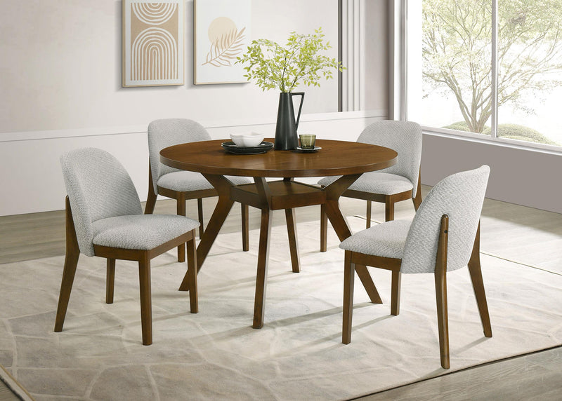 Mueller 48-inch Round Mindi Veneer Dining Table Brown - 193580