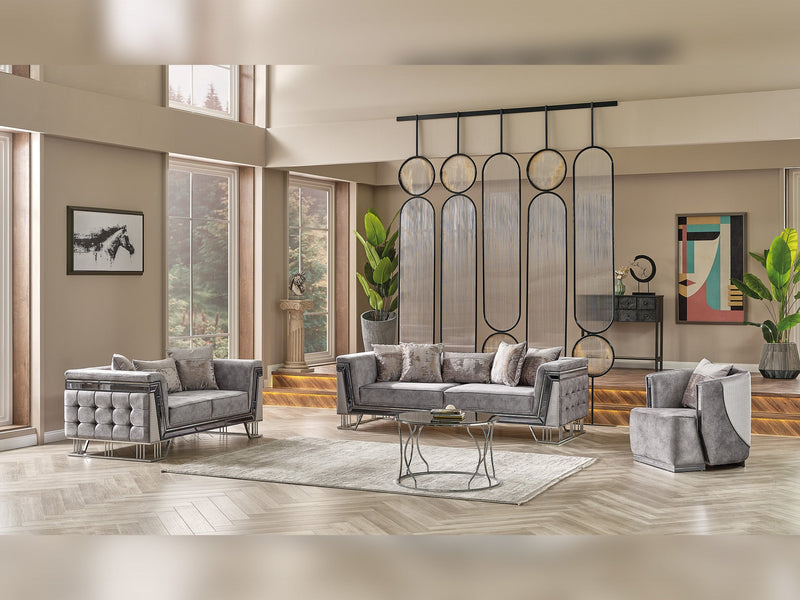 Munich 3-pieces (Sofa & Loveseat & Chair) Livingroom Set Grey in Grey - 101-MUN-TRK375-321