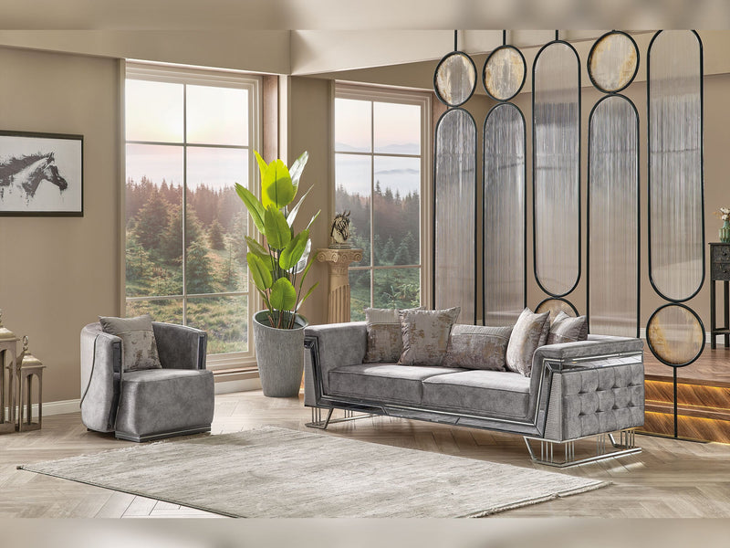 Munich 3-pieces (Sofa & Loveseat & Chair) Livingroom Set Grey in Grey - 101-MUN-TRK375-321