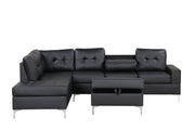 Myers - 2 PC Black Sectional with Storage Ottoman, Metal Legs - S560-Sectional & O-Black-Metal Legs