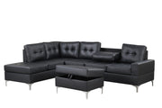 Myers - 2 PC Black Sectional with Storage Ottoman, Metal Legs - S560-Sectional & O-Black-Metal Legs