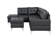 Myers - 2 PC Black Sectional with Storage Ottoman, Metal Legs - S560-Sectional & O-Black-Metal Legs