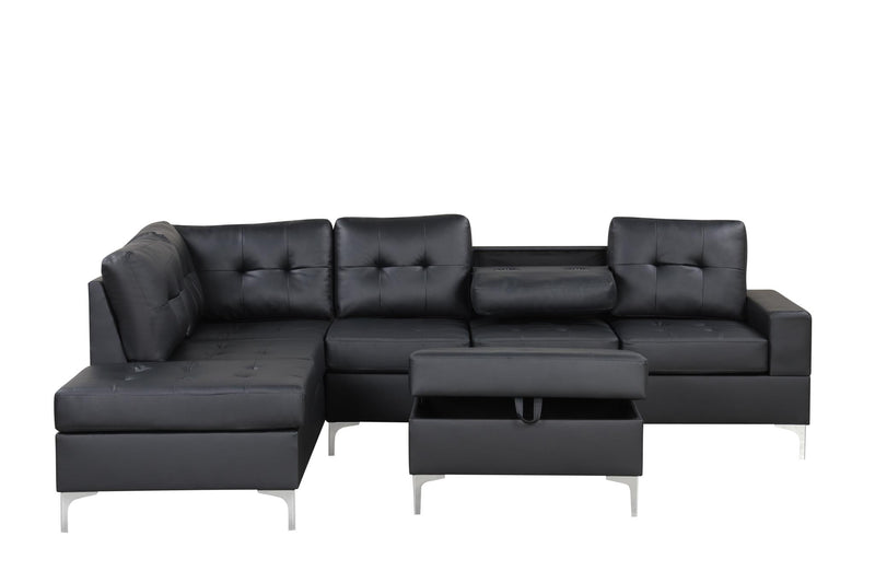 Myers - 2 PC Reversible Black Sectional with Drop-Down Table, Cup Holder, Metal Legs - S560-Sectional-Black-Metal Legs