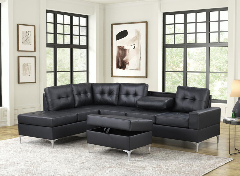 Myers - 2 PC Reversible Black Sectional with Drop-Down Table, Cup Holder - S560-Sectional