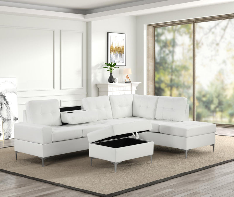 Myers - 2 PC White Sectional with Storage Ottoman - S561-Sectional & O