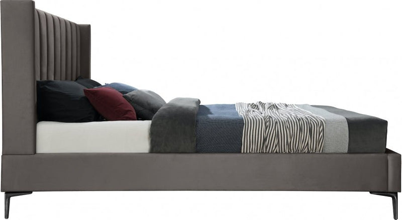 Nadia Velvet Queen Bed Grey - Gate FurnitureQueen Bed