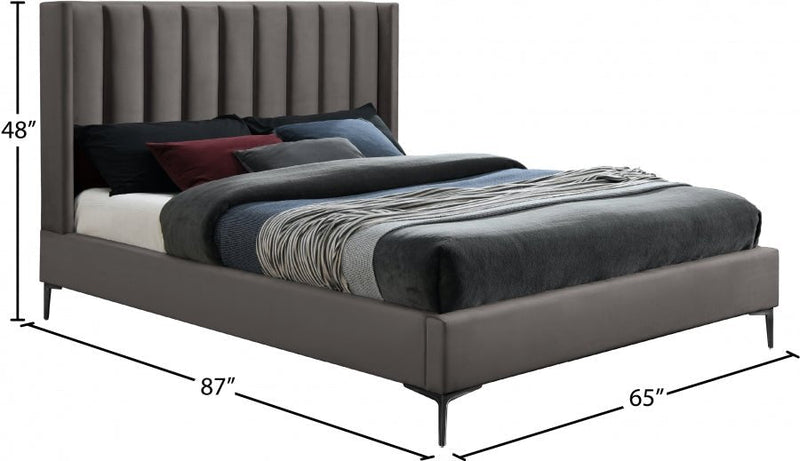 Nadia Velvet Queen Bed Grey - Gate FurnitureQueen Bed