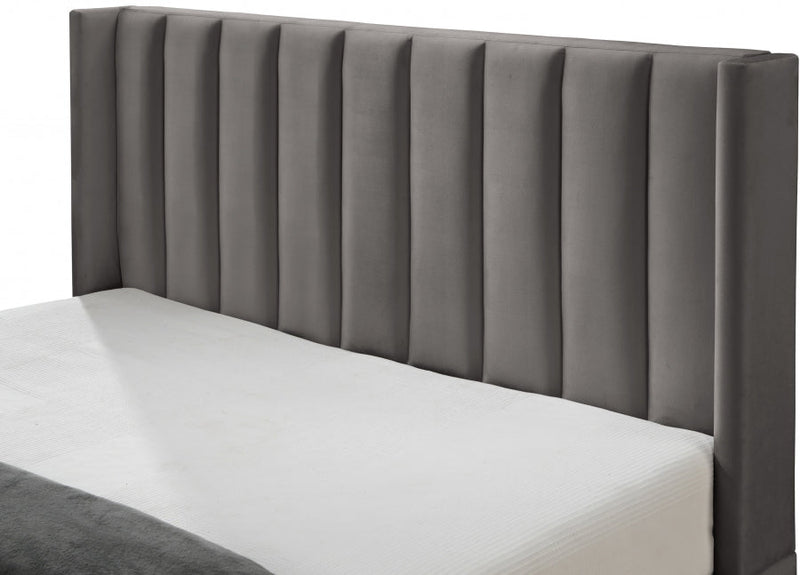 Nadia Velvet Queen Bed Grey - Gate FurnitureQueen Bed