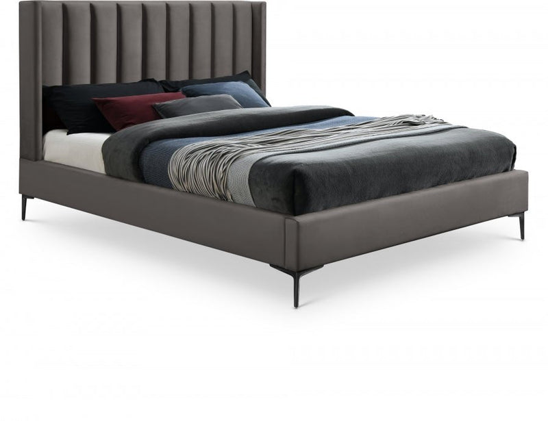 Nadia Velvet Queen Bed Grey - Gate FurnitureQueen Bed