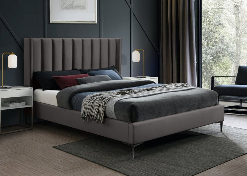 Nadia Velvet Queen Bed Grey - Gate FurnitureQueen Bed