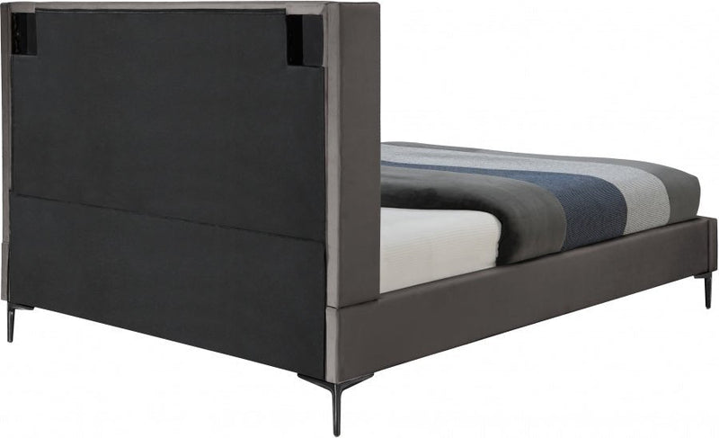 Nadia Velvet Queen Bed Grey - Gate FurnitureQueen Bed