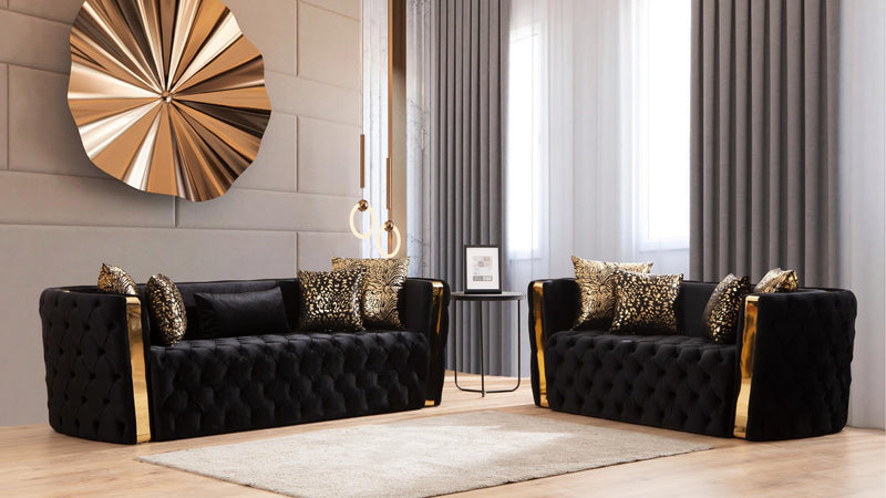 Naomi 2 Pc Living Room Set in Black - C - Naomi 2 Pc Living Room Set in Black - C