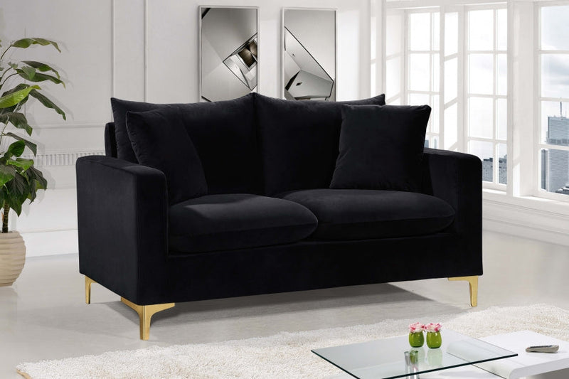 Naomi 58" Velvet Upholstered Loveseat in Black - 633Black-L
