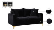 Naomi 58" Velvet Upholstered Loveseat in Black - 633Black-L