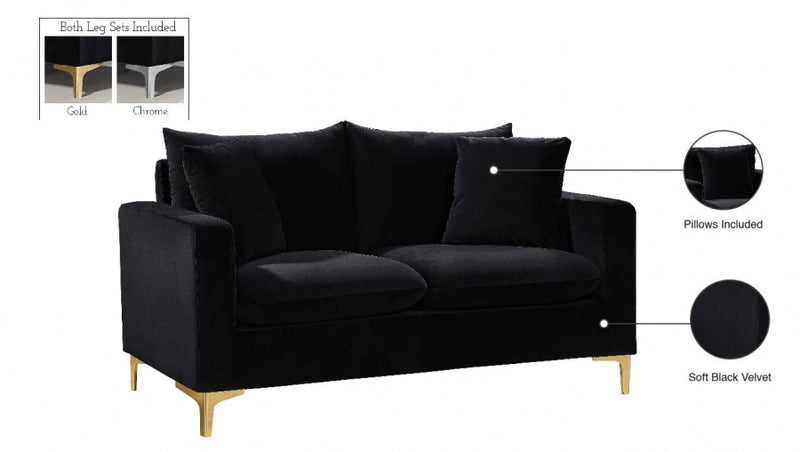 Naomi 58" Velvet Upholstered Loveseat in Black - 633Black-L
