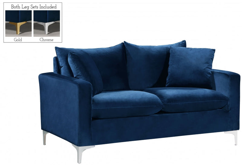 Naomi 58" Velvet Upholstered Loveseat in Blue - 633Navy-L