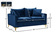 Naomi 58" Velvet Upholstered Loveseat in Blue - 633Navy-L
