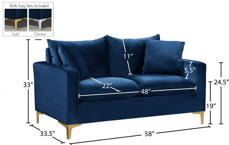 Naomi 58" Velvet Upholstered Loveseat in Blue - 633Navy-L