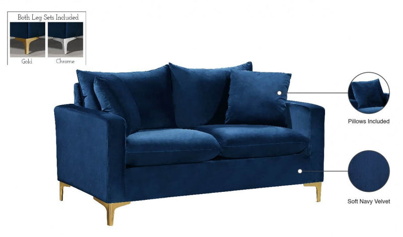 Naomi 58" Velvet Upholstered Loveseat in Blue - 633Navy-L