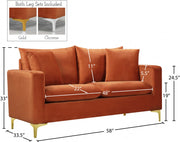 Naomi 58" Velvet Upholstered Loveseat in Cognac - 633Cognac-L