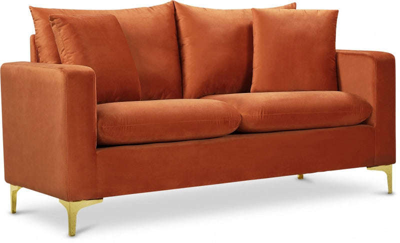 Naomi 58" Velvet Upholstered Loveseat in Cognac - 633Cognac-L