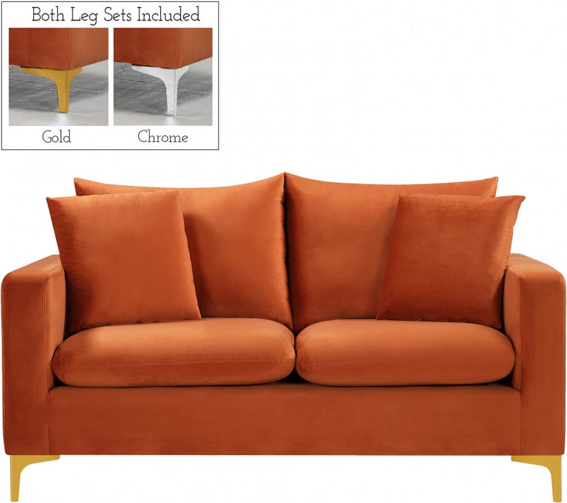 Naomi 58" Velvet Upholstered Loveseat in Cognac - 633Cognac-L