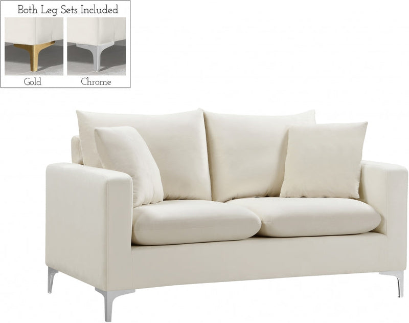 Naomi 58" Velvet Upholstered Loveseat in Cream - 633Cream-L