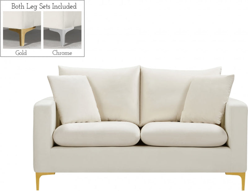Naomi 58" Velvet Upholstered Loveseat in Cream - 633Cream-L
