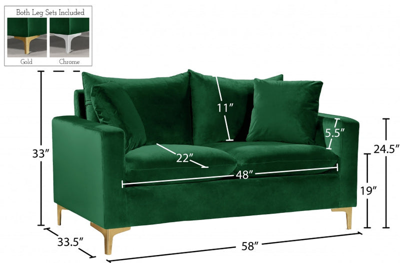 Naomi 58" Velvet Upholstered Loveseat in Green - 633Green-L