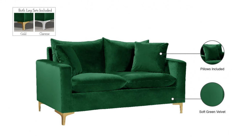 Naomi 58" Velvet Upholstered Loveseat in Green - 633Green-L