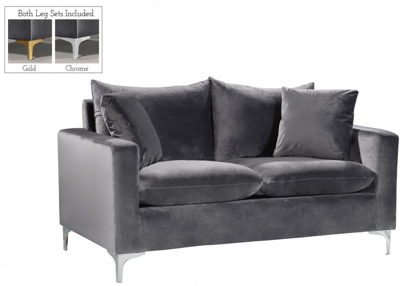 Naomi 58" Velvet Upholstered Loveseat in Grey - 633Grey-L