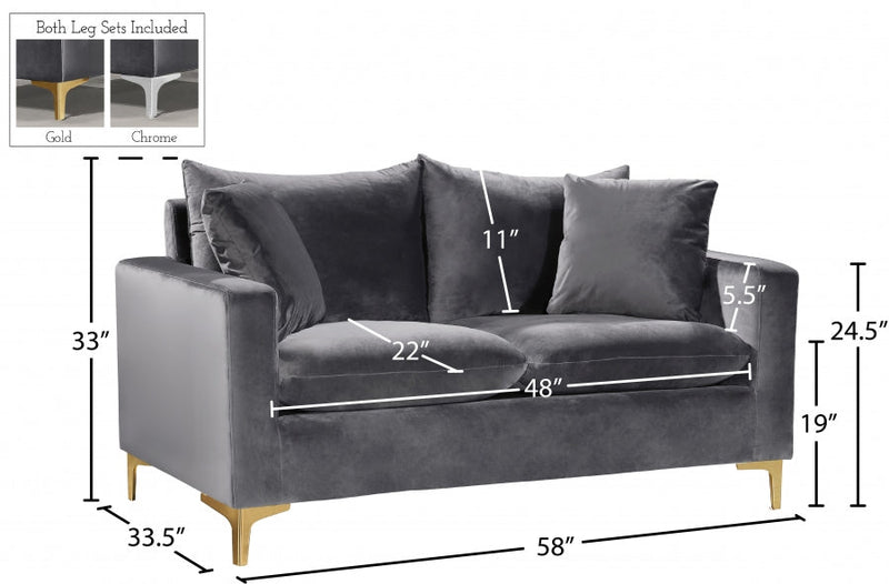 Naomi 58" Velvet Upholstered Loveseat in Grey - 633Grey-L