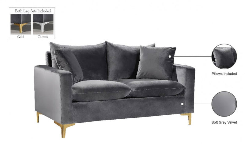 Naomi 58" Velvet Upholstered Loveseat in Grey - 633Grey-L