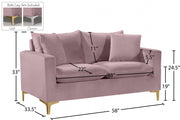 Naomi 58" Velvet Upholstered Loveseat in Pink - 633Pink-L
