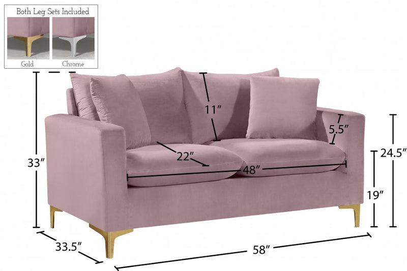 Naomi 58" Velvet Upholstered Loveseat in Pink - 633Pink-L