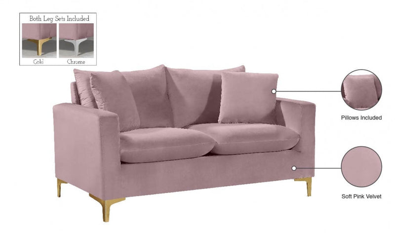 Naomi 58" Velvet Upholstered Loveseat in Pink - 633Pink-L