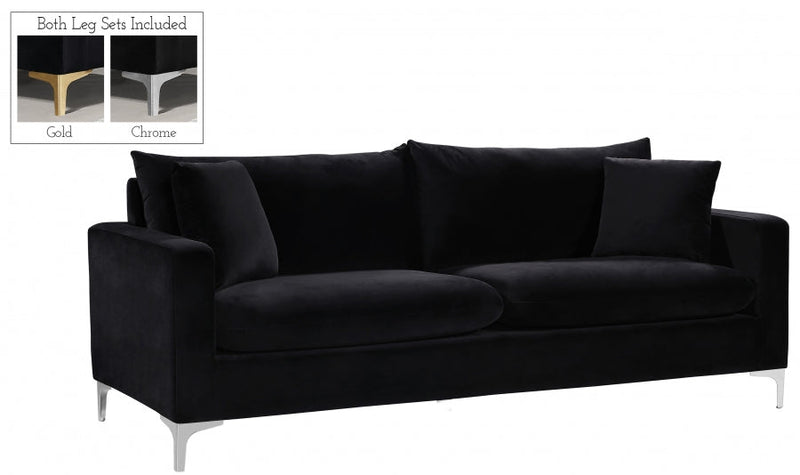 Naomi 81.5" Velvet Upholstered Sofa in Black - 633Black-S