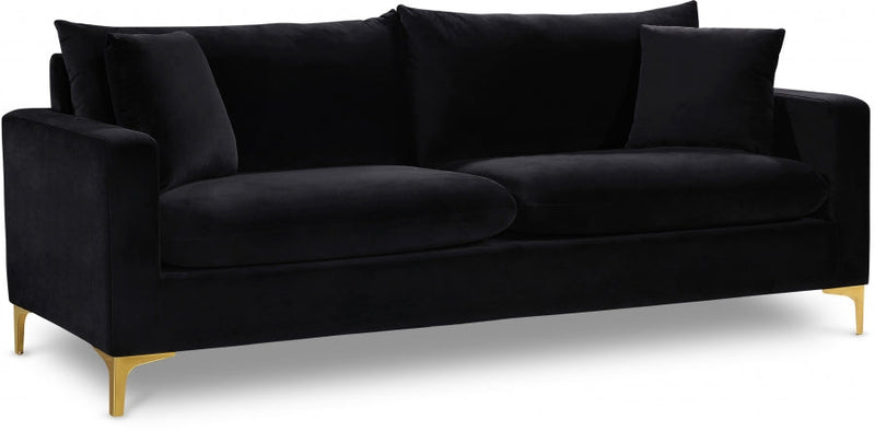 Naomi 81.5" Velvet Upholstered Sofa in Black - 633Black-S