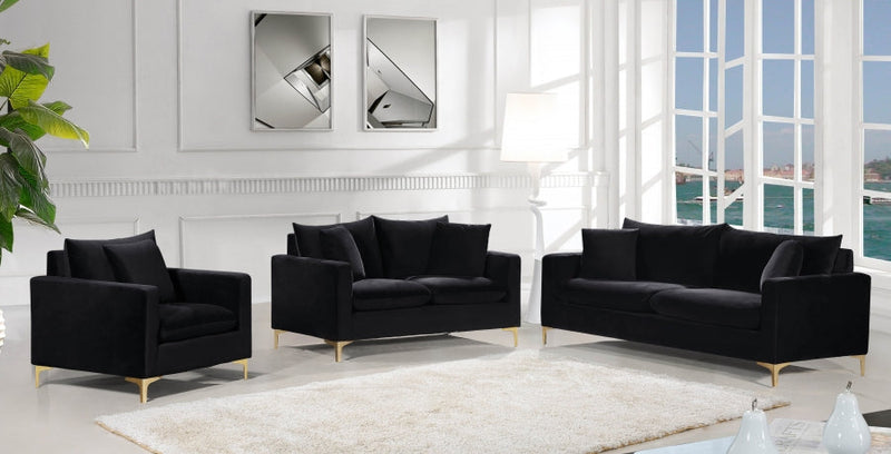 Naomi 81.5" Velvet Upholstered Sofa in Black - 633Black-S
