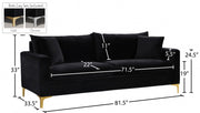 Naomi 81.5" Velvet Upholstered Sofa in Black - 633Black-S
