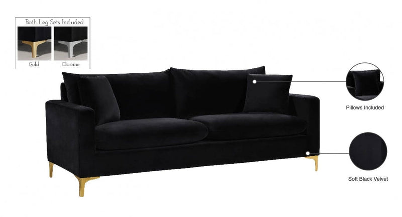 Naomi 81.5" Velvet Upholstered Sofa in Black - 633Black-S