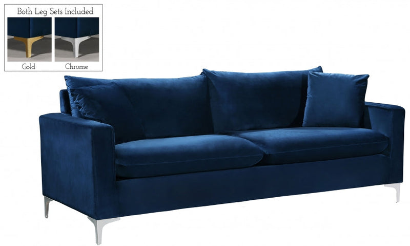 Naomi 81.5" Velvet Upholstered Sofa in Blue - 633Navy-S