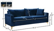 Naomi 81.5" Velvet Upholstered Sofa in Blue - 633Navy-S