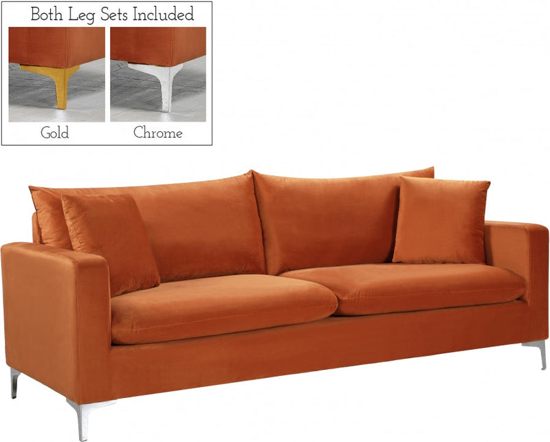 Naomi 81.5" Velvet Upholstered Sofa in Cognac - 633Cognac-S